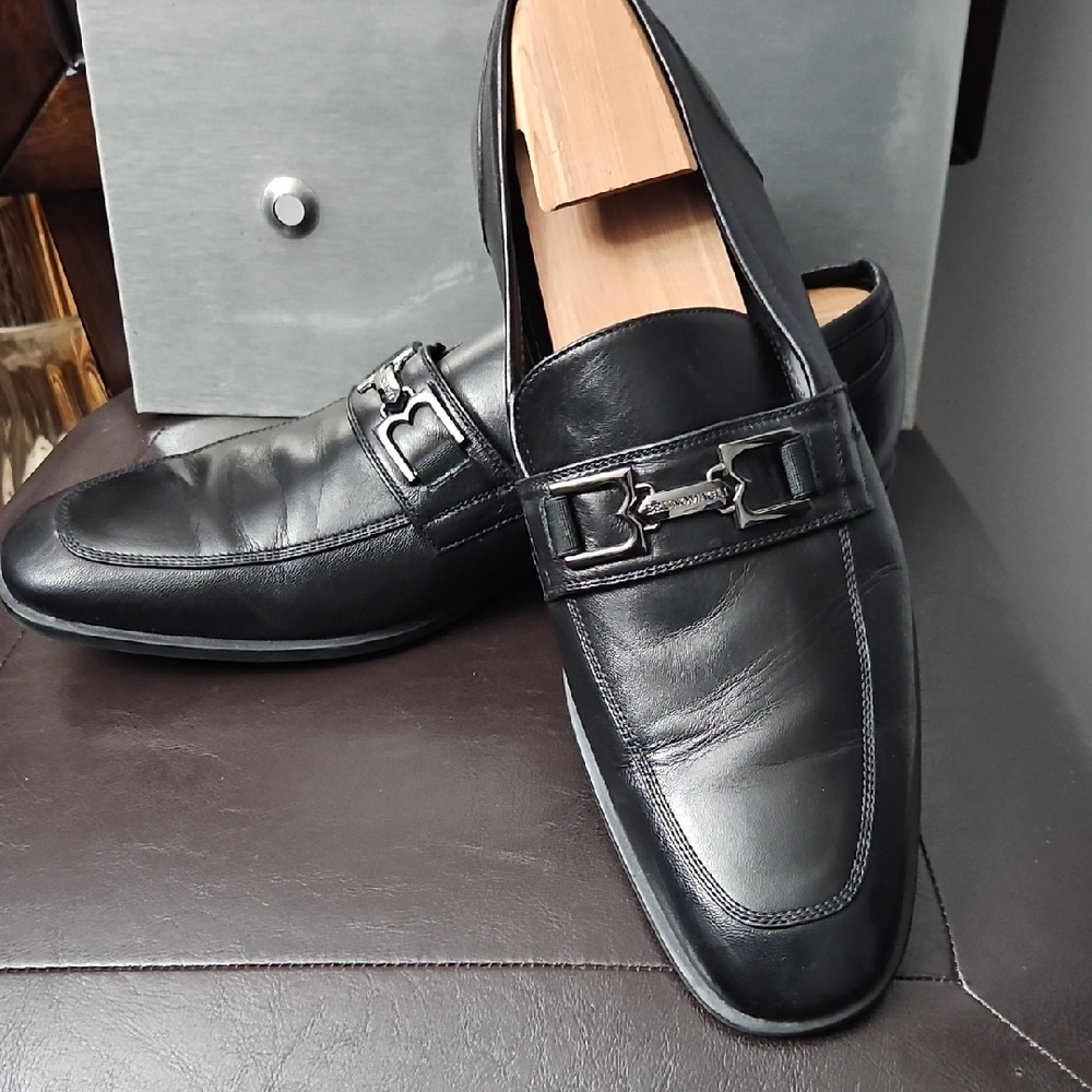 Bruno Magli Black Leather Slip-On Loafers, 11 M - US
